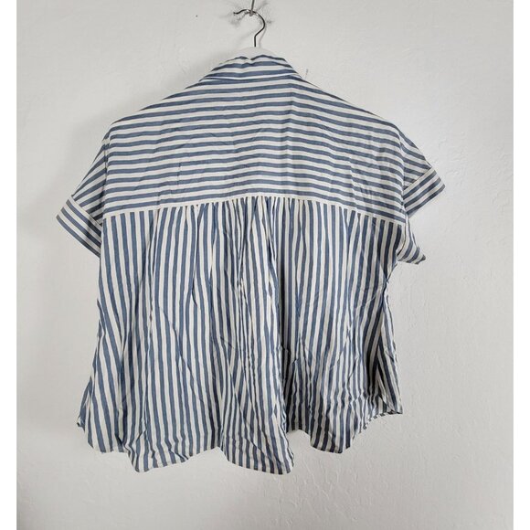 Madewell Blue & White Striped Short-Sleeve Button-Up Blouse Womens Medium Casual - Picture 2 of 8